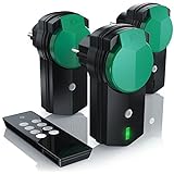 CSL - Outdoor Funksteckdosen Set 3 1 - für den Außenbereich - 3x Funkschalter-Steckdosen inkl. Fernbedieung - LED-Statusanzeige - Kindersicherungsschutz - 3680W - IPX4 - schwarz grün matt
